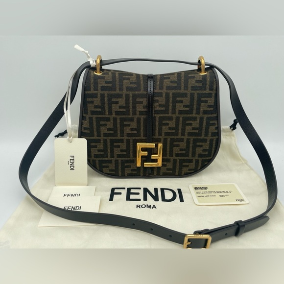 $3K BRAND NEW FENDI C'MON MEDIUM FF BROWN JACQUARD LEATHER BAG - Picture 5 of 16